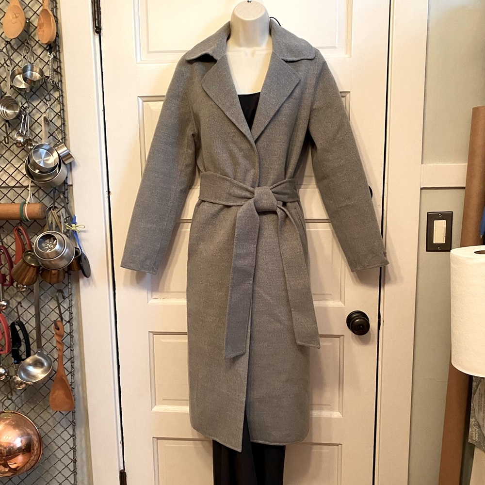 Bernardo - Double-face belted wrap long coat - Gray melange - Small